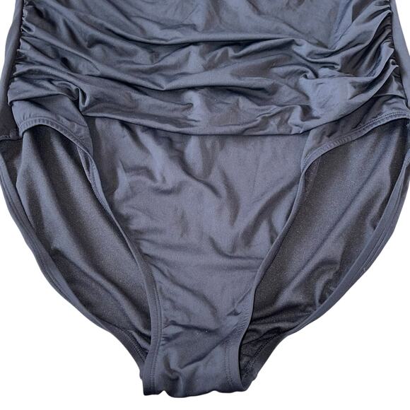 Liz Claiborne One Piece Swimsuit Tummy Panel Underwire Black Halter - Picture 3 of 7